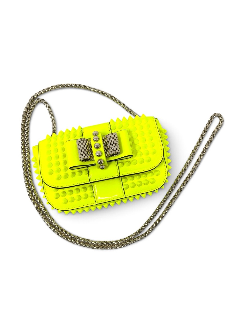 Christian Louboutin Sweet Charity Yellow Studded Mini Crossbody Shoulder Bag
